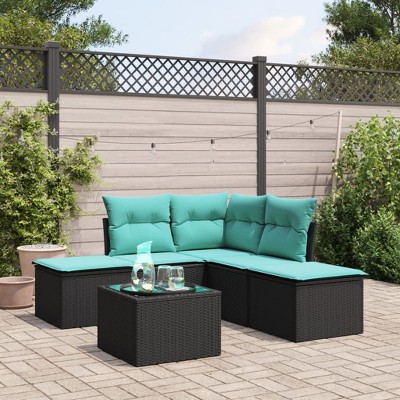 6 Piece Patio Sofa Set with Cushions Black Poly Rattan vidaXL