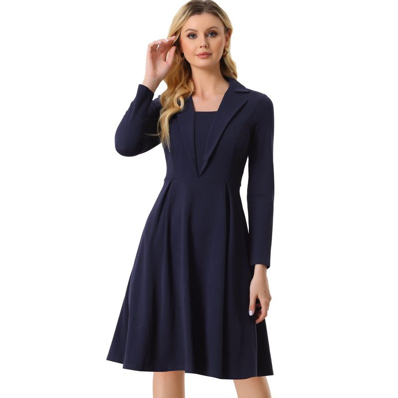 Allegra K Women’s Elegant Office Square Neck Long Sleeve Pleated A-line Dress, 1 of 7