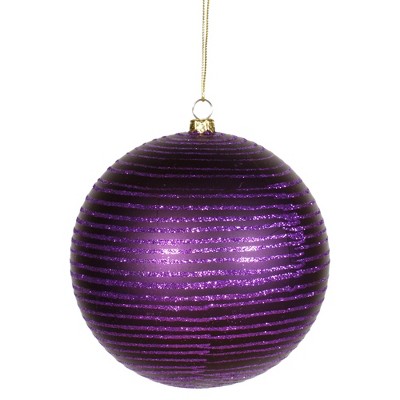 Vickerman 4.75" Glitter Striped Shatterproof Christmas Ball Ornament - Purple