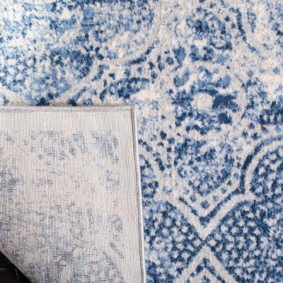 Hand-knotted Cream and Blue Wool Square Area Rug