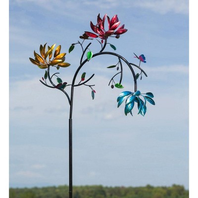 91" Tall Multicolor Metal Flower Wind Spinner with Butterfly Accents