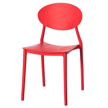 Fabulaxe Modern Plastic Outdoor Dining Chair with Open Oval Back Design