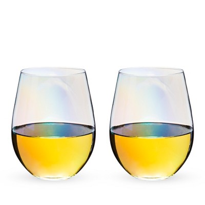 Rainbow Iridescent Stemless Wine Glasses Set of 2