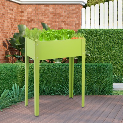Green Steel Outdoor Elevated Garden Planter with Legs 24.5" x 12.5" x 31.5"