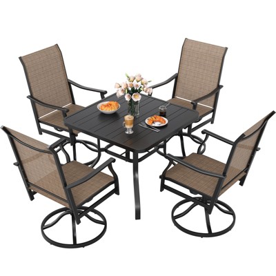 Maggift Patio Seating Sets, 5-Piece Outdoor Table and Chairs Set, with Swivel Chairs, Patio Table, Paded, for Poolside, Brown, 25.2"*25.2"*48.6"