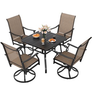 Maggift Patio Seating Sets, 5-Piece Outdoor Table and Chairs Set, with Swivel Chairs, Patio Table, Paded, for Poolside, Brown, 25.2"*25.2"*48.6" - 1 of 4