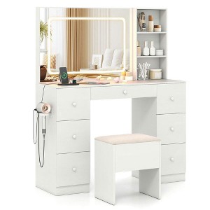 Resenkos Vanity Set - Lighted Mirror, Dressing Table, Cushioned Stool, All-in-One Makeup Station - White - 1 of 4