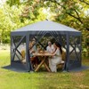 10x10ft Camping Gazebo, Portable Pop Up Canopy Outdoor Screen Tent 6 Sided with Mesh Windows and Carry Bag for Camping, Picnic, Backyard Party - 2 of 4