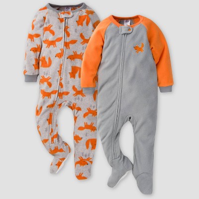 Gerber Baby Boys' Fox Blanket Sleeper Footed Pajama - Orange 6M