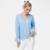 Anna-Kaci Women's Long Sleeve Blouse with Flounce Cuffs and Ruffle Trim Tie Neck Design - 2 of 4