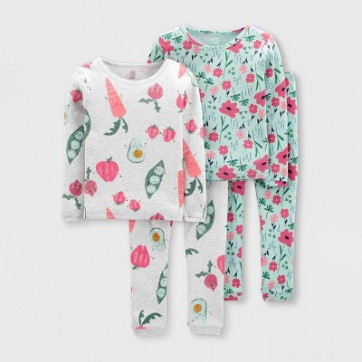 Baby Girls' 4pc Veggie Snug Fit Pajama Set - Just One You® made by carter's Green/Gray 12M