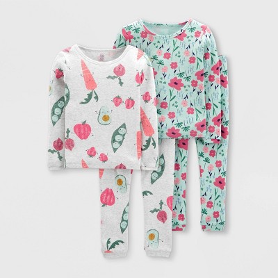 Image of Toddler Girls' 4pc Veggie Snug Fit Pajama Set - Just One You® made by carter's Green/Gray 5T