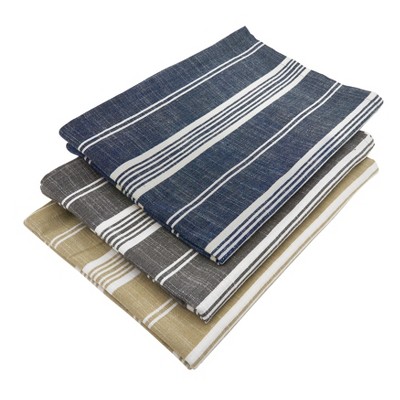 Navy Blue Striped Cotton Square Tablecloth 70"