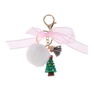 Unique Bargains Christmas Double Ring and Lobster Clasp Plush Mesh Metal Keychain 1 Pc - 1 of 4