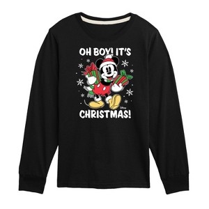 Boys' - Disney - Mickey Mouse Oh Boy Its Christmas Long Sleeve Graphic T-Shirt - 1 of 4