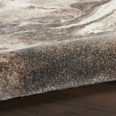 Ivory and Mocha Abstract Synthetic Rectangular Area Rug 8' x 10'