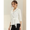 Allegra K Women's Notch Lapel Collar 3/4 Sleeve Tie Waist Peplum Top - 4 of 4