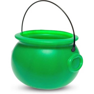 4E's Novelty St. Patrick’s Day Pot of Gold 8" Plastic Cauldron with Handle – Green Party Decoration, Table Centerpiece & Candy Bucket - 1 of 4