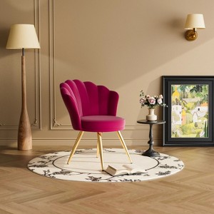 Dark Pink velvet decorative chair with gold metal legs, powder room vanity chair, living room upholstered guest chair - 1 of 4