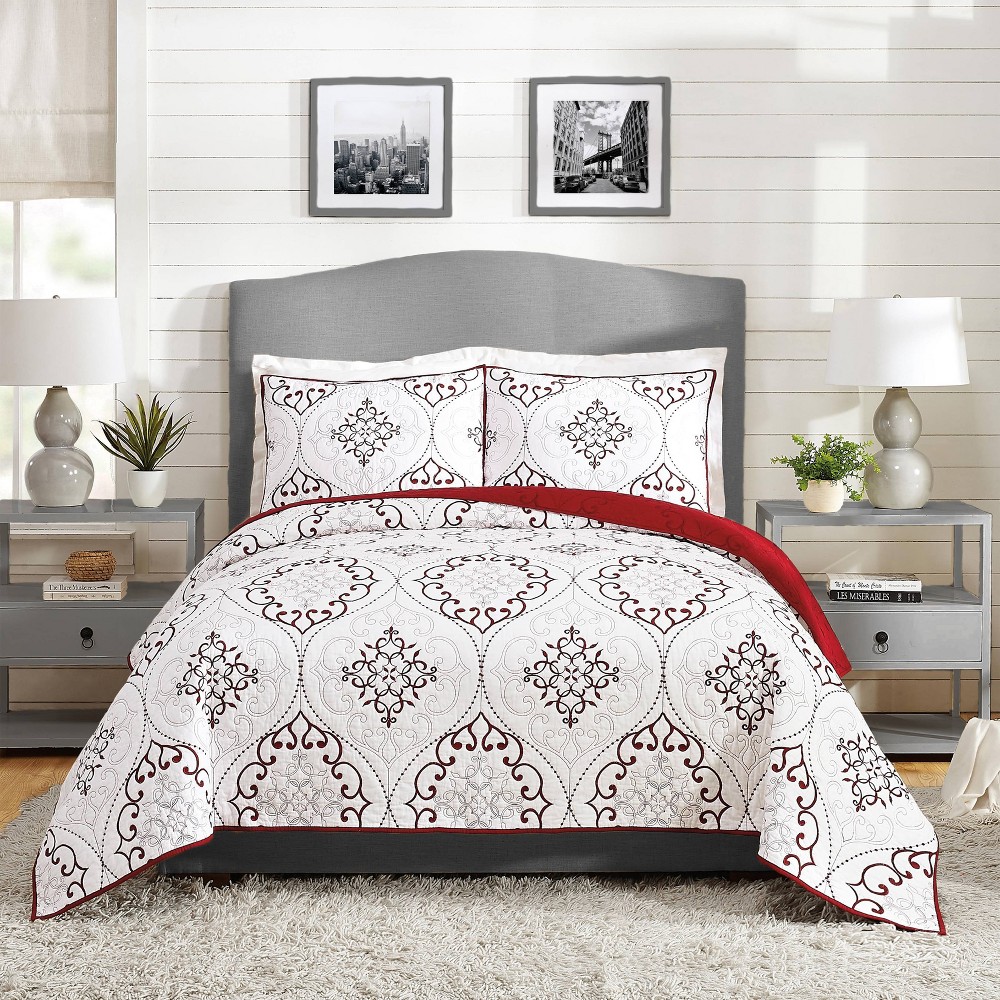 Photos - Bed Linen King 3pc Chambers Quilt Set Red - Modern Heirloom: Cotton Embroidered, Mac