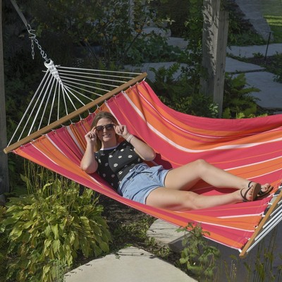 Mimosa Cotton Double Spreader Bar Hammock with Wood Frame