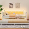 Twin Daybed with Trundle, Featuring Charging Station & LED Lights, Metal Frame Sofa Bed for Living Room, Bedroom, Guest Room. - 3 of 4