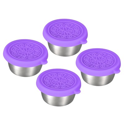 Unique Bargains Stainless Steel Snack Salad Dressing Container with Silicone Lids 4 Pcs