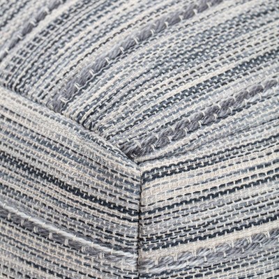 Gray and Blue Cotton Polyester Square Pouf Ottoman
