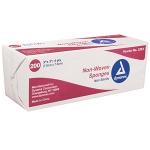 Dynarex 3253 Non Woven 4 Ply Sponge 3 in. x 3 in. Square Non Sterile (Box of 200) - 1 of 2