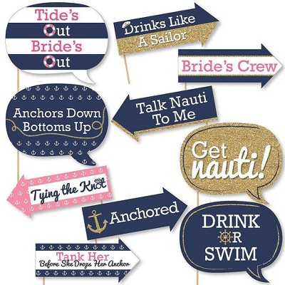 Big Dot of Happiness Funny Last Sail Before the Veil - Nautical Bridal Shower and Bachelorette Party Photo Booth Props Kit - 10 Piece