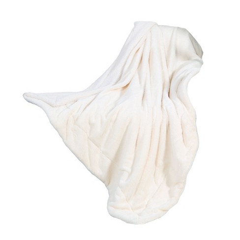 Luxurious Soft Velour Throw with Super Ultra Soft Faux Fur on Backside Blanket White Color 49 X 73