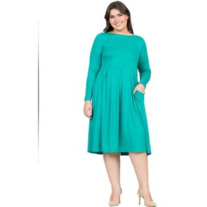 24seven Comfort Apparel Plus Size Long Sleeve Fit and Flare Midi Dress-Jade-2X  : Target