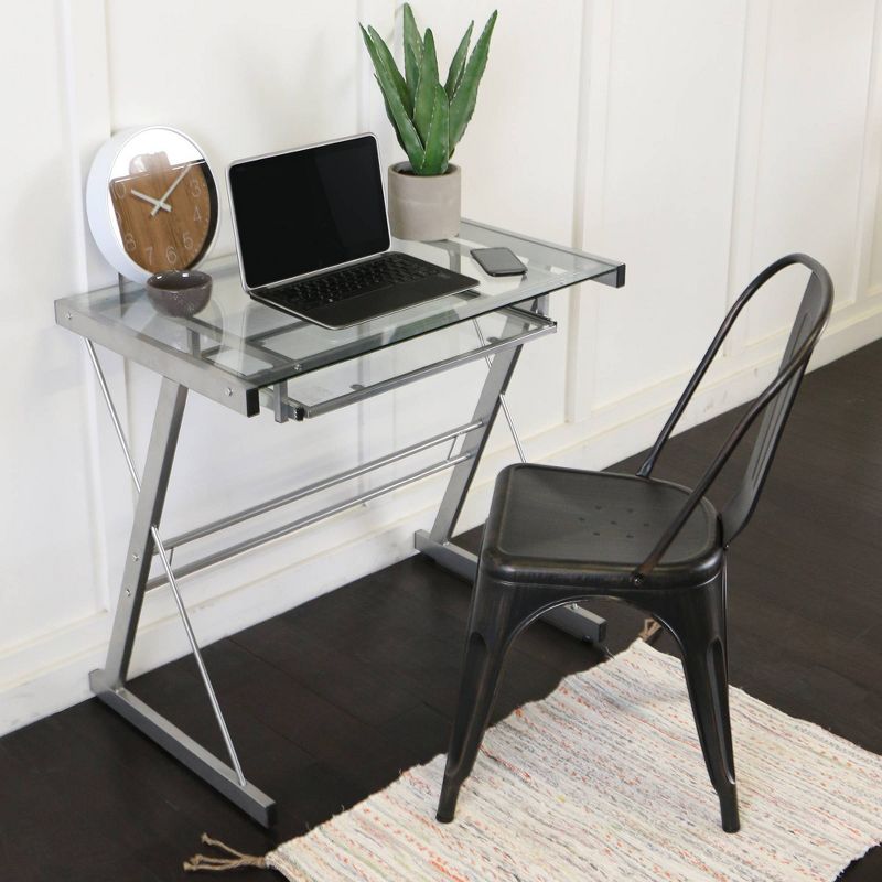 Glass Computer Desk with Keyboard Tray Silver - Saracina Home, 3 of 6