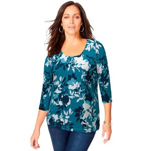 Jessica London Women's Plus Size Stretch Cotton Scoop Neck Tee - 1 of 4