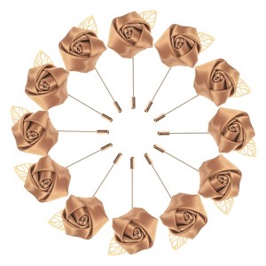 Unique Bargains Mens Golden Leaf Rose Lapel Boutonnieres Pin for Wedding 12 Pcs - 1 of 4