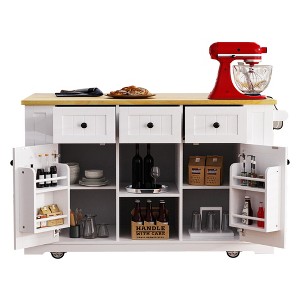 TiramisuBest 53.7in Farmhouse Kitchen Island with Power Outlet, 2 Sliding Barn Door Kitchen Storage Island with Drop Leaf, Spice Rack Rol - 1 of 4