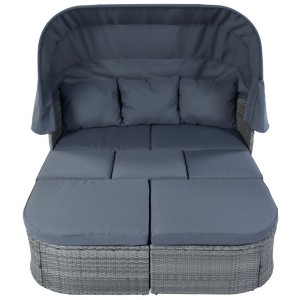 Patio Daybed Sunbed Set with Retractable Canopy & Wicker Conversation Furniture for Outdoor Lounging - 1 of 3