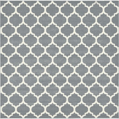 Elegant Dark Grey Trellis Square Washable Rug