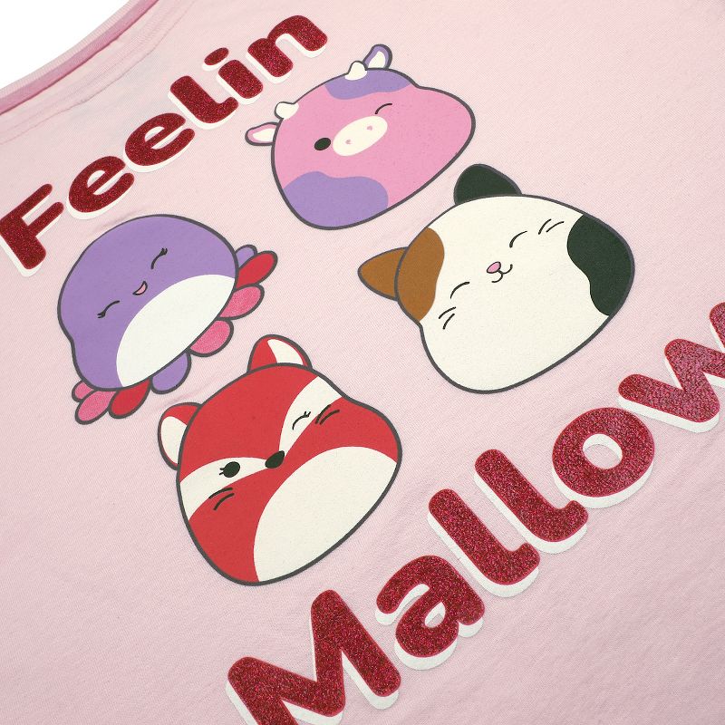Squishmallows Feelin Mallow Glitter Text Crew Neck Short Sleeve Pink Youth Girl Tee, 2 of 4