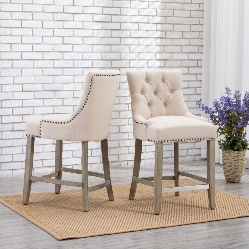 WestinTrends 24" Linen Tufted Buttons Upholstered Wingback Counter Stool (Set of 2), 2 of 4