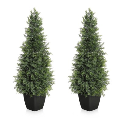 Two 3/4/5FT Faux Cedar Tree, Outdoors UV Protection Faux Cedar Tree Pine Tree, Outdoor Front Porch Décor