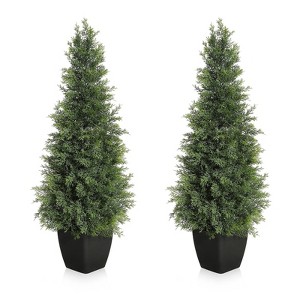 Two 3/4/5FT Faux Cedar Tree, Outdoors UV Protection Faux Cedar Tree Pine Tree, Outdoor Front Porch Décor - 1 of 4