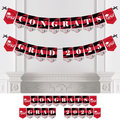 Big Dot of Happiness Red Graduation Bunting Banner - Party Decorations - Congrats Grad 2025