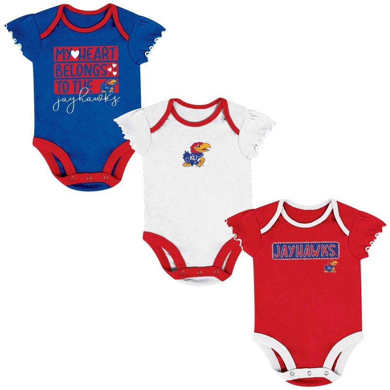 NCAA Kansas Jayhawks Infant Girls&#39; 3pk Bodysuit Set, 1 of 5