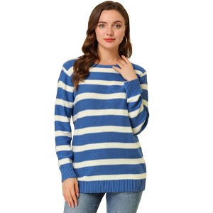 INSPIRE CHIC Women's Long Sleeves Drop Shoulder Loose Striped Sweater - 1 of 4