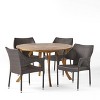 Laurent 5pc Outdoor Dining Set - Acacia Wood & Wicker, Teak/Brown, Stackable Chairs, Weather Resistant - Christopher Knight Home: Iron Frame - 2 of 4