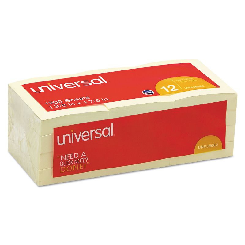 UNIVERSAL Standard Self-Stick Notes 1 3/8 x 1 7/8 Yellow 12 100-Sheet/Pack 35662, 2 of 6