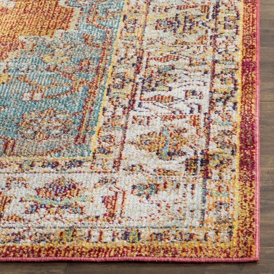 Orange and Light Blue Floral Synthetic Runner Rug