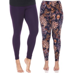 Women's Pack of 2 Plus Size Leggings - One Size Fits Most Plus - White Mark - 1 of 1