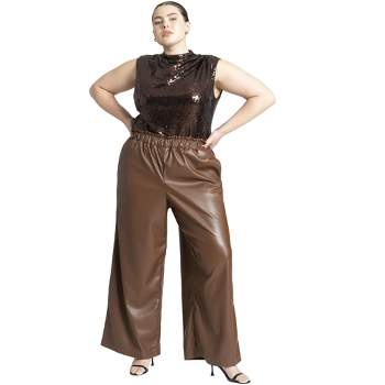 ELOQUII Women's Plus Size Wide Leg Leather Pants